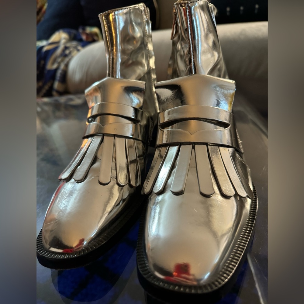 Worn once Clergerie silver loafer booties